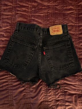 Levi's Black Denim Cutoff Shorts with Frayed Hem